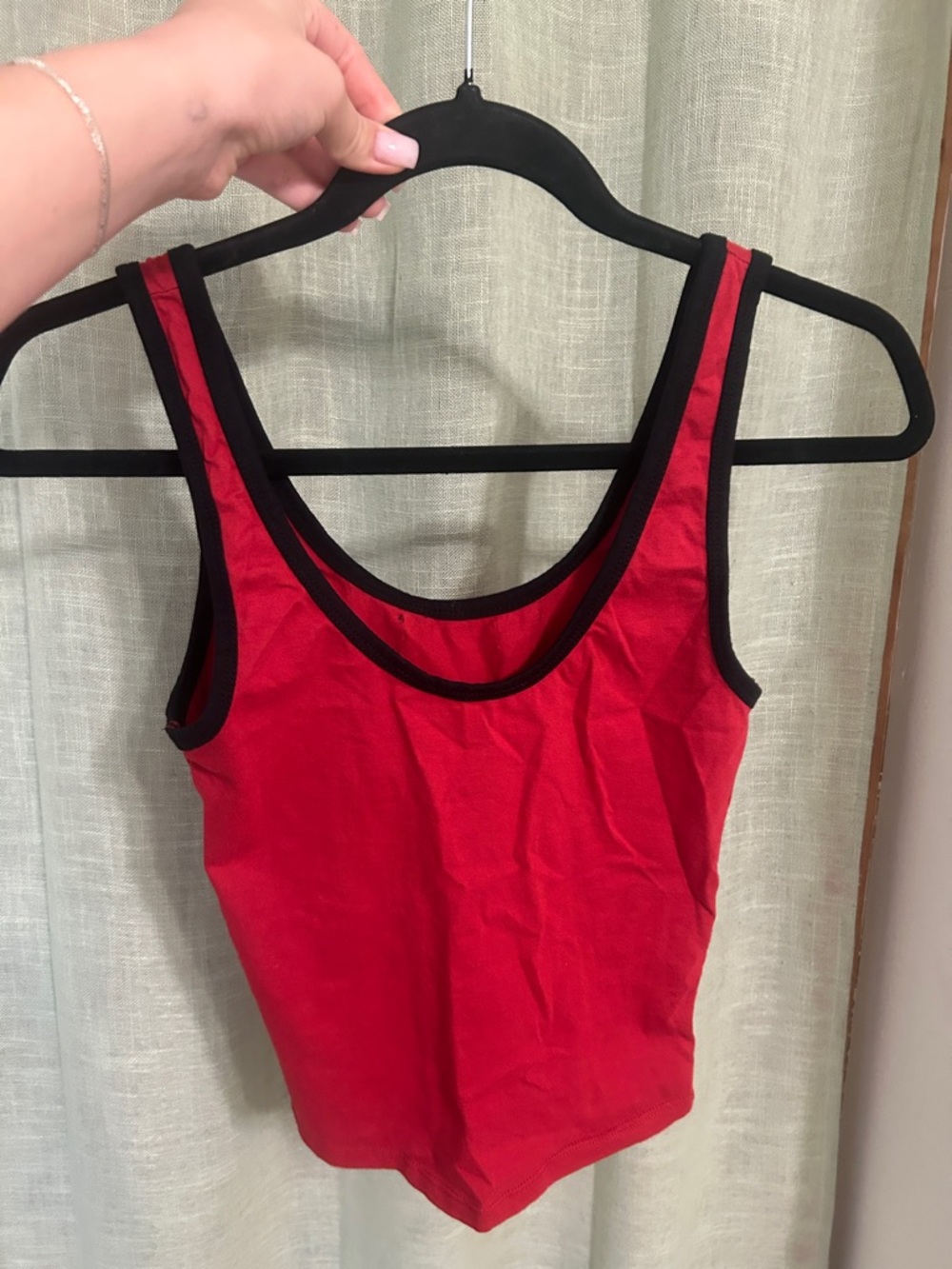 Motel Rocks Red Tank Crop Top with Black Trim